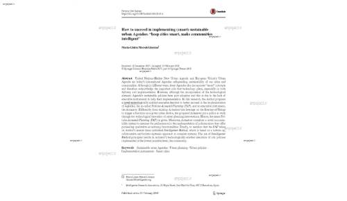 How to succeed in implementing (smart) sustainable urban Agendas: “keep cities smart, make communities intelligent”